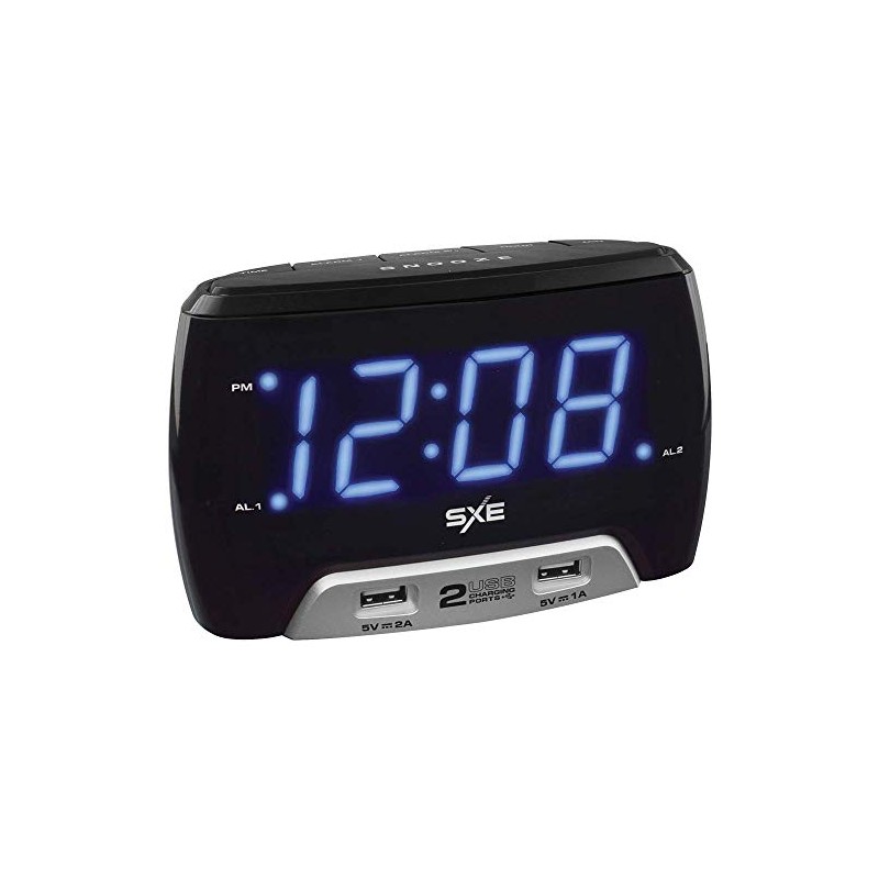 Sxe Digital Alarm Clock with 2 USB Fast-Charging Ports, 6.50in.