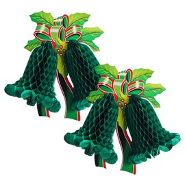 Paper Christmas Decorations, 2PCs Honeycomb Christmas Decorations, Green Bell Hanging Christmas Decorations, Paper Christmas Bell for Ceiling Wall Hanging Party Supplies Home Decor Photo Backdrop