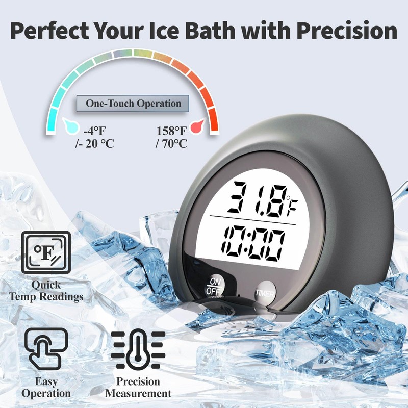Silicone Cover Ice Bath Thermometer with Timer, Waterproof Floating Water
