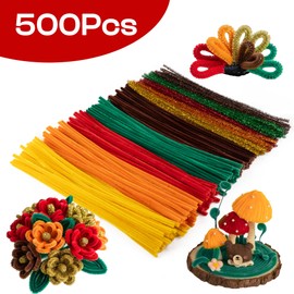 Caydo 500 Pieces Autumn Color Pipe Cleaners, Thanksgiving Day Orange Brown Chenille Stems, Pipe Cleaner Crafts for DIY Art and Craft Projects Creative Gift Party Decorations