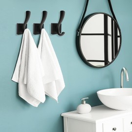 5 Pack Black Towel Hooks, Towels Robe Holder for Bathroom Coat Hooks for Wall Hanging Key Hat Backpack (5, Black)