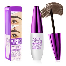 Easy Peel off Eyebrow Gel, Waterproof & Up to 3 Days Long Lasting Qiciy Tattoo Eyebrow Gel Easy Peel Off, Peel Off Eyebrow Tint for Natural Fuller Brows for Women All Skin Types (02-Light Brown)