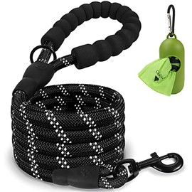 Joytale 6/5/4 FT Reflective Dog Leash, Strong Nylon Braided Rope Dogs Leashes Heavy Duty, Comfortable Padded Handle Leashes for Large Medium Breed Dogs with Poop Bags and Dispenser, Black, 6'×1/2''