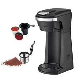 CULINARY CHEF 2-in-1 Single Serve/Ground Coffee Maker with Reusable Stainless Steel Mesh Grounds Pod, Optimal Brew Temperature for Hot, French, Italian, or DIY Iced Blends, Black