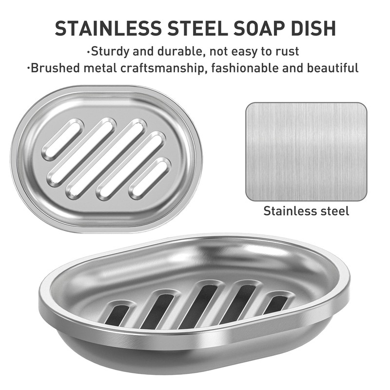 Soap Dish,Stainless Steel Soap Holder with Drain Spout,Brushed Metal Soap