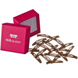 HAARallerliebst Hair Clips Small (Pack of 20, Brown, 4.3 cm) with Storage Box (Box Colour: Pink)