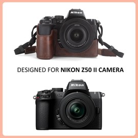 MUZIRI KINOKOO Case for Nikon Z50 II Camera with DX 16-50 mm Lens, PU Leather Z50 II / Z50II Camera Protective Case - Removable Carry Bag with Shoulder Strap and Small Rings, coffee