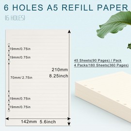 Skycase A5 Ruled Refill Paper [4 x 180 Sheets], 360 Pages, 6-Hole for Filofax, Ring Binders, Notes, Sketches - High Quality Writing Paper, Archival, Perforated