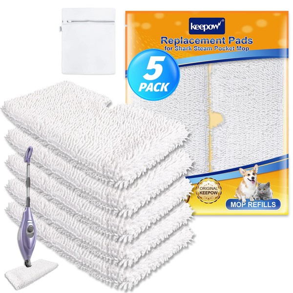 KEEPOW Steam Mop Replacement Pads 5 Pack Compatible with Shark