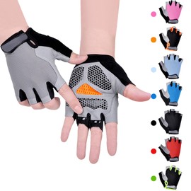 CubePlug Kids Boy Girl Cycling Climing Half Finger Gloves GEL Padded BMX Bike Fingerless [SPI] (M, Grey)