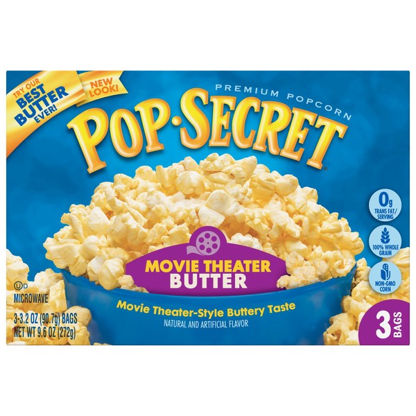 Pop Secret Microwave Popcorn, Movie Theater Butter, 3-Count, 3.2oz bags