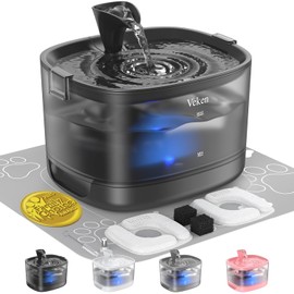 Veken Family Chioce Award Cat Water Fountain with Detachable Tank & Secure Clips, Easy to Clean & Assemble, 85oz/2.5L Pet Drinking Dispenser with Quiet Operation & LED Light, Gifts, Cats, Dogs, Pets