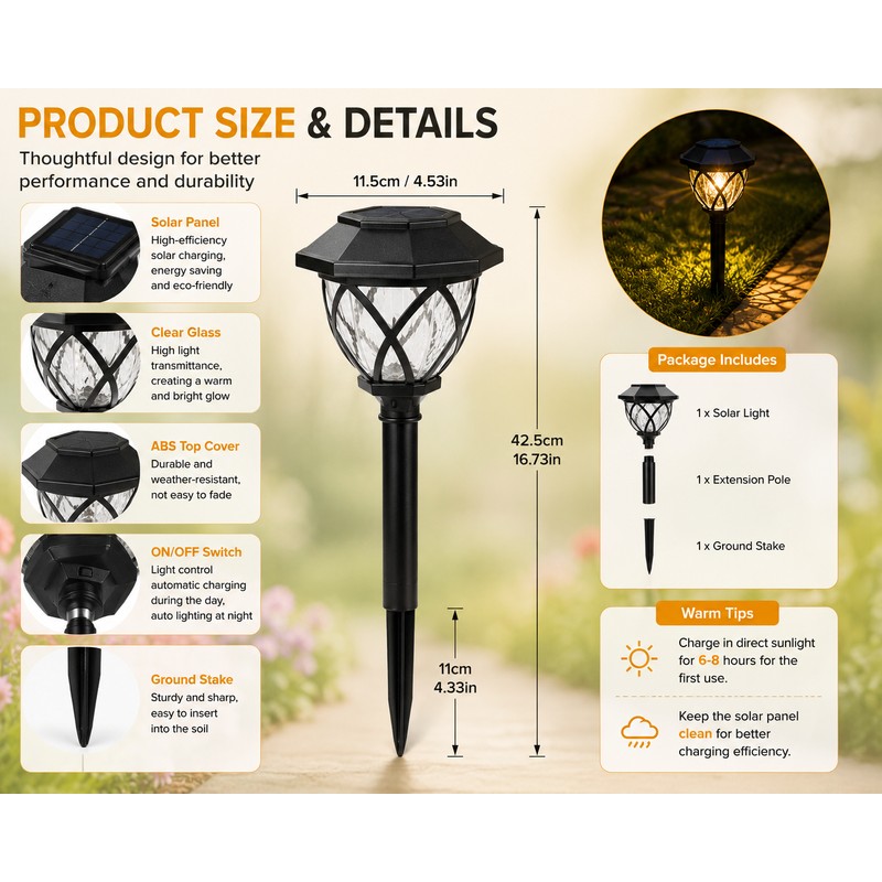 Solar Stake Light Outdoor Waterproof LED Garden Pathway Lights