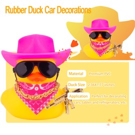 CoFuBcad Car Rubber Duck, Yellow Duck Dashboard Decoration with Cowboy Hat Necklace Sunglasses Cool Prop for Car Dashboard Decorations (Pink), CF018C