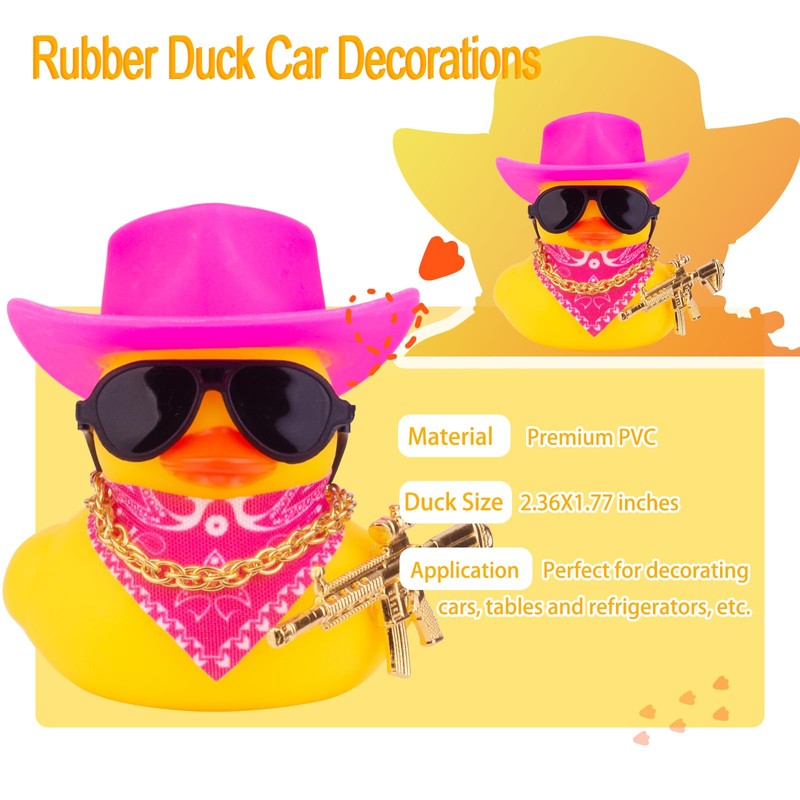 CoFuBcad Car Rubber Duck, Yellow Duck Dashboard Decoration with Cowboy