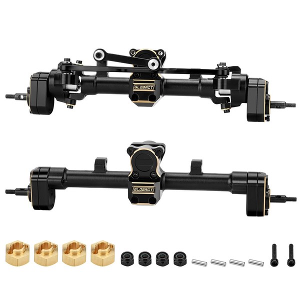 GLOBACT for 1/24 Axial SCX24 Axle Aluminum & Brass Front and Rear Portal Axle Housing with Steel Gears and Drive Shaft RC Crawler Car Upgrade Accessories (Black)