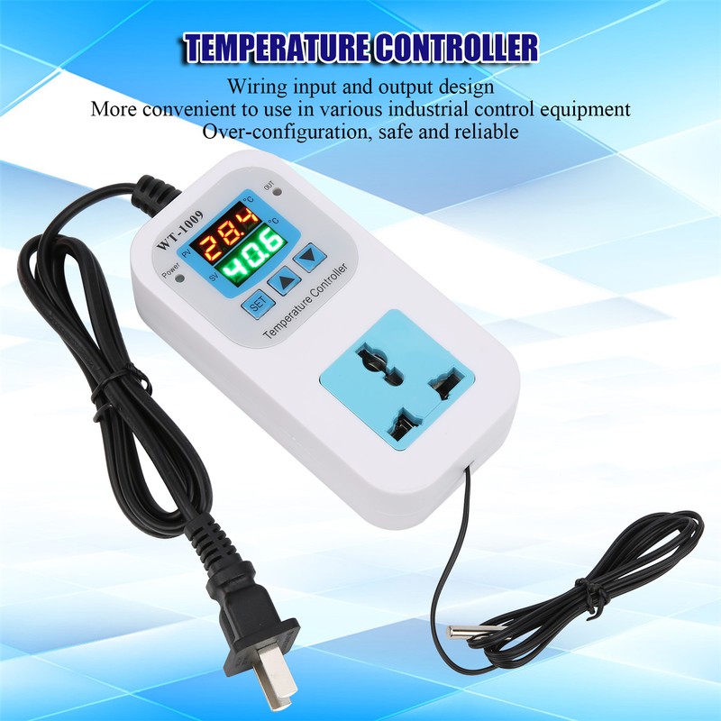 Temperature Controller Digital Dual Display Electronic Control Socket 10A WT‑1009