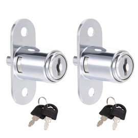 Recogwood 2Pcs 23mm Cylinder Length Push Plunger Lock, 19mm Cylinder Diameter 7/8 Inch Zinc Alloy Cylinder Cabinet Lock with Keys for Drawer Desk Wardrobe Cabinet, Keyed Different