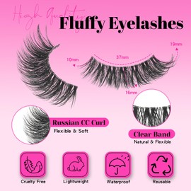Veleasha Cat Eye Lashes Fluffy False Eyelashes with Clear Band Volume Eyelashes Looks Like Lash Extensions CC Curl Soft Fake Lashes Strips Lashes 10 Pairs Pack (Dreamy Fluff)