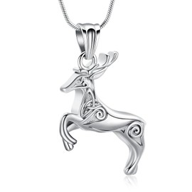 XSMZB Deer Cremation Jewelry for Ashes Cute Deer Urns Pendant for Ashes Memorial Urn Necklace for Women Men(Silver)