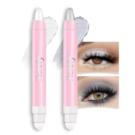 Kaely 2Pcs Cream Eye Shadow Brightener Sticks Set for Eyes Waterproof, Pearl White & Silver Matte Cream Eyeshadow Applicator Stick Long Lasting Pigmented Eye Makeup sombras en crema para ojos 01 + 16