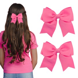 2 Pcs Satin Hair Bows, Big Silky Hair Clips for Girls, Dark Pink