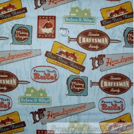Blend BonEful Fabric FQ Cotton Quilt Blue Brown Wood Craft Saw Man Garage Tool Sign US