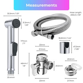Tap Bidet Sprayer Kit for Baby Hygiene - 2 m Hose Brass Diverter - Shower Attachment for Bathroom Taps - Nappy Change & Potty Training - Chrome & Black Variants (Style 3, Silver)