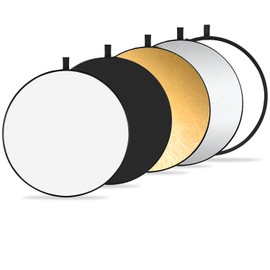 K&F Concept Reflector for Photography, 23.6 inches (60 cm), Foldable, 5-in-1 Reflector for Photography, Round Reflector, White, Black, Silver, Gold, Translucent, Storage Pouch Included