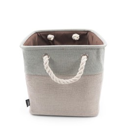 HYGGE + Linen Storage Bin Basket 12" x 12" x 10" Durable fabric & lightweight design. Great for storing toys, books, linens, games, clothing, baby products & more! (2 PACK, SAGE/WHITE)