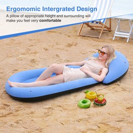 ROUSKY Inflatable Beach Mat, 70 x 29 Inch, Flocked Surface, Pillow Surround (Blue)