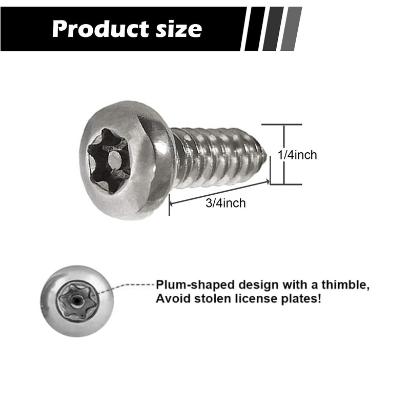 GKmow 4 Set Anti Theft Licence Plate Screws, SS Rustproof