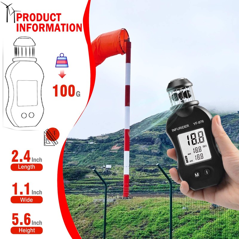 INFURIDER YF-876 Handheld Digital Anemometer,Wind Speed Meter Gauge Wind Direction