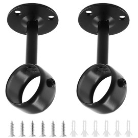 Biaungdo 2 Pcs 1-1/4 Inch Curtain Rod Ceiling-Mount Bracket, Stainless Steel Flange Rod Holder Shower Closet Rod Holder Ceiling Curtain Rod Brackets with Anchor Screw Kit, Black, Locking Design