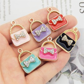 JJGQAZ 24pcs Mixed Colors Fashion Women Purse Bag Enamel Pendants Charms Gold Plated Ornaments for Necklace Bracelet Earring DIY Jewellery Making Supplies