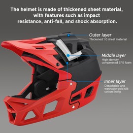 Lixada Adult Bike Helmet, Full Face Mountain Bike Helmet Lightweight Bicycle Helmet with Pads & Visor, Comfort Cycling Helmet Racing Downhill MTB Helmet for Men Women