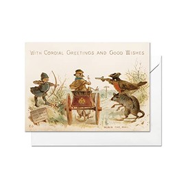 Funny Christmas Card with Envelopes Victorian Christmas Greeting Card with Robin Mail
