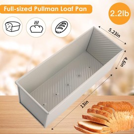 Spmarkt Premium Beige 13-inch Pullman Loaf Pan with Lid, 2.2 lb Sandwich Loaf Pan for Homemade Bread, PFTE and PFOA-Free Non-Stick Rectangle Bread Pan, Safe and Healthy, Easy to Clean