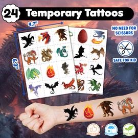36PCS Dragon Party Favors 24 Tattoos Sticker 12 Stamp Set - Ideal Magic Dragon Themed Birthday Card Decorations Supplies Goodie Bag Cute Reward for Boys Girls Classroom Gifts Baby Shower Prizes