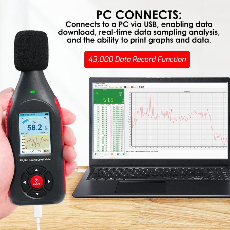 Sound Level Meter Decibel Meter Data Logger with A/C Frequency