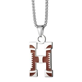 EZUY GNAY Letter H Football Stainless steel Football Necklace Player Number Pendant silver Athlete Letter Jewelry