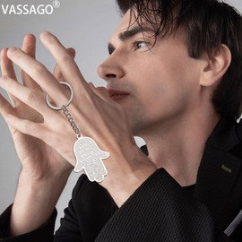 VASSAGO Hamsa Hand of Fatima Keyring Israel Jewish Star of David Hamsa Hand Key Ring Hebrew Good Luck Protection Jewellery Gift, Silver Hamsa Hand of Fatima Keyring