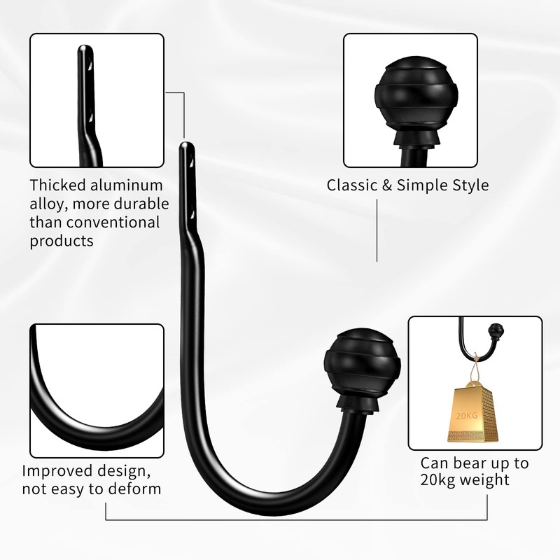 Hion Curtain Holdbacks Black 2pcs, Curtain Tiebacks Wall Mounted Curtain