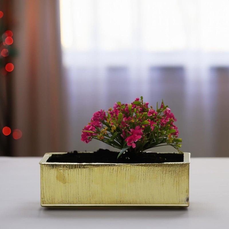 WGVI Long Rectangle Ceramic Planter Vase in Gold Etched 14"