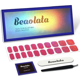 Beaolata Semi Cured Gel Nail Strips - Gel Nail Stickers with uv Light - Nail Polish Strips - 20 Gel Nail Wraps - Gel Nail Strips - Long Lasting Salon Quality (Mulled Wine Red)