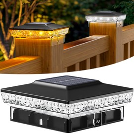btfarm 4x4 Solar Post Cap Lights Outdoor, 2 Color Modes 16 LED Fence Post Lights Fit 4x4 3.5x3.5 Wooden/Vinyl, Bright Waterproof Solar Powered Deck Lighting Outside for Patio Porch Garden, Black