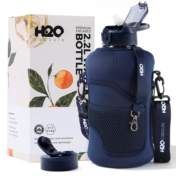 H2O Capsule 2.2L Half Gallon Water Bottle with Storage Sleeve