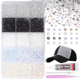 15000Pcs Black White Resin Jelly Rhinestones for Bedazzling, Mixed Size 3/4/5 mm Flatback Gems for Crafting, White Jelly Rhinestones Bedazzler Kit for Crafts Clothing Shoes Nail Art Makeup