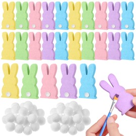 Easter Wooden Bunny Cutouts Unfinished Blank Bunny Table Wooden Signs with 22 White Felt Balls,30 Adhesive Dots for Crafts Easter(Multicolored)