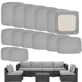 TECOSARA Outdoor Cushion Covers Replacement 14 Pcs Patio Cushion Covers fit for 7Pieces 6-Seater Wicker Rattan Sectional Couch Sofa Outdoor Cushion Slipcovers Set Seat and Back Cover Only, Grey